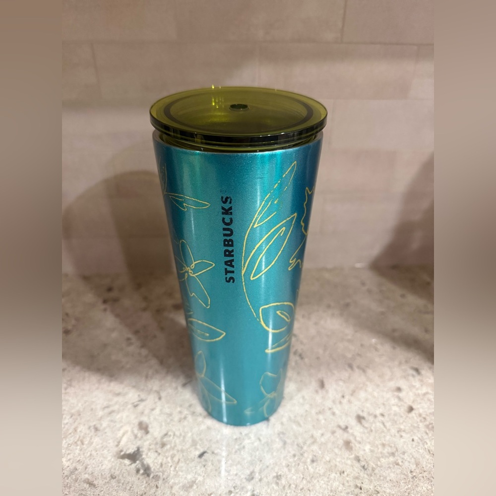 Starbucks Aqua Tumbler with Gold Accents